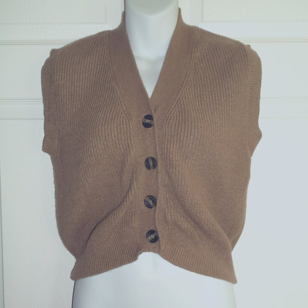 POOF Apparel Brown V-Neck Button Front Sweater Vest ~ Women's Juniors Size Large